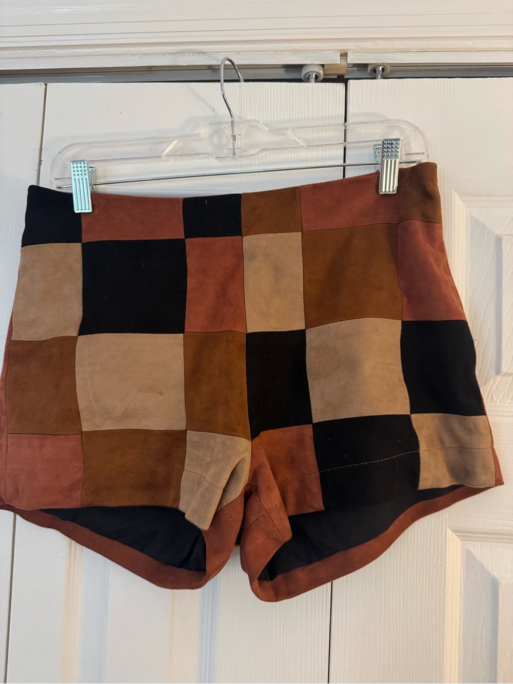 Glamorous Patchwork High-Waist Shorts - Black, Brown, Tan, Rust